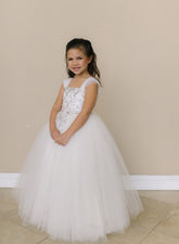 Girls Beaded Tulle Dress | Amalee Ivory Flower Girl Communion Dress